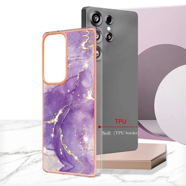For Samsung Galaxy S25 Ultra 5G Electroplating Marble Pattern Dual-side IMD TPU Shockproof Phone Case(Purple 002)