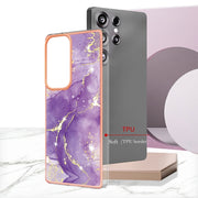 For Samsung Galaxy S25 Ultra 5G Electroplating Marble Pattern Dual-side IMD TPU Shockproof Phone Case(Purple 002)