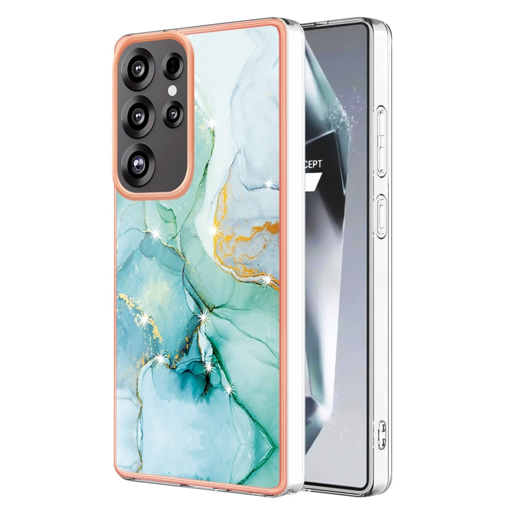 For Samsung Galaxy S25 Ultra 5G Electroplating Marble Pattern Dual-side IMD TPU Shockproof Phone Case(Green 003)
