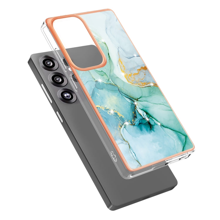 For Samsung Galaxy S25 Ultra 5G Electroplating Marble Pattern Dual-side IMD TPU Shockproof Phone Case(Green 003)
