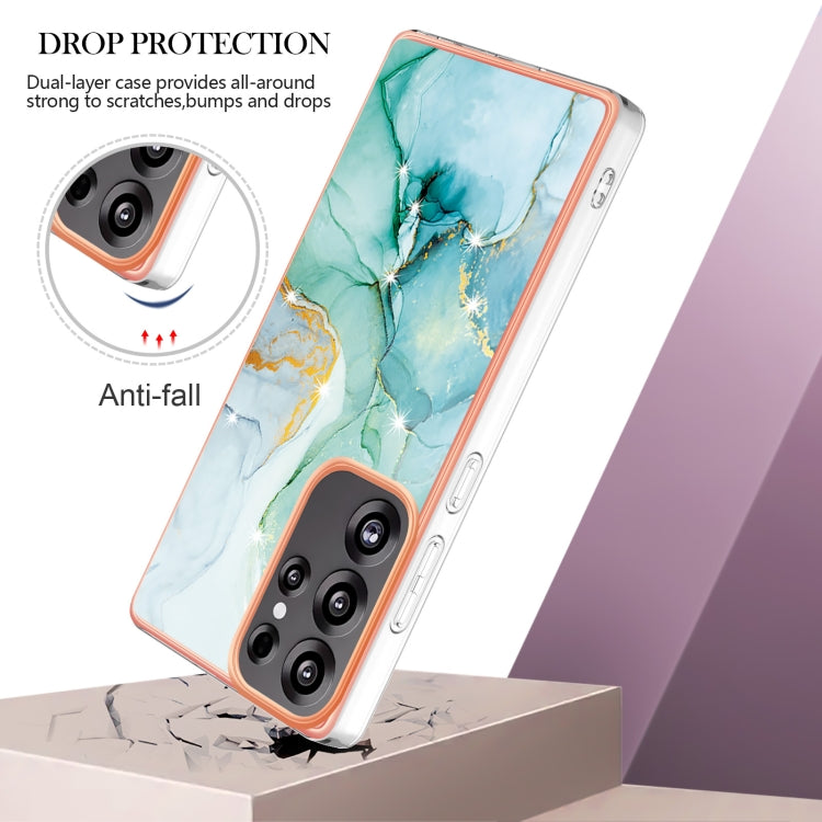 For Samsung Galaxy S25 Ultra 5G Electroplating Marble Pattern Dual-side IMD TPU Shockproof Phone Case(Green 003)