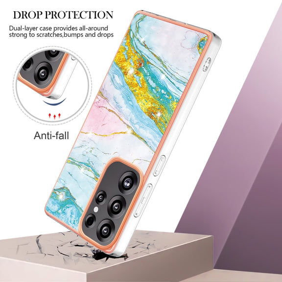 For Samsung Galaxy S25 Ultra 5G Electroplating Marble Pattern Dual-side IMD TPU Shockproof Phone Case(Green 004)