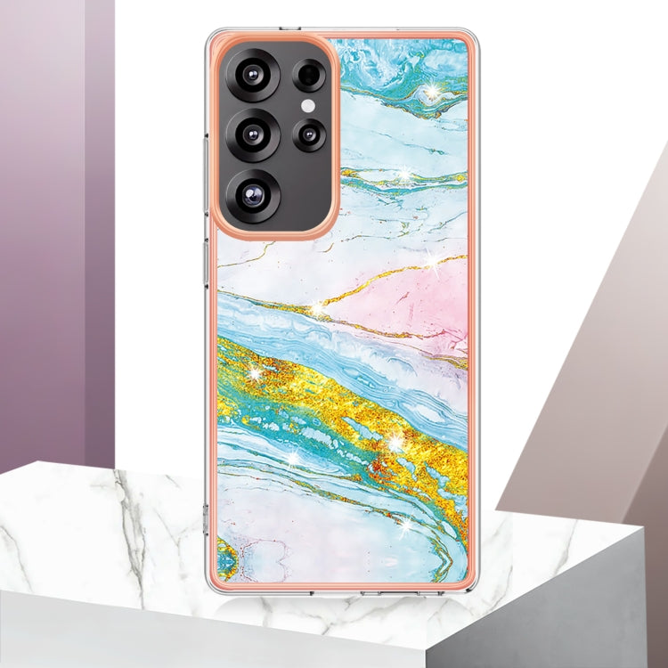 For Samsung Galaxy S25 Ultra 5G Electroplating Marble Pattern Dual-side IMD TPU Shockproof Phone Case(Green 004)