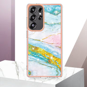 For Samsung Galaxy S25 Ultra 5G Electroplating Marble Pattern Dual-side IMD TPU Shockproof Phone Case(Green 004)