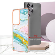 For Samsung Galaxy S25 Ultra 5G Electroplating Marble Pattern Dual-side IMD TPU Shockproof Phone Case(Green 004)