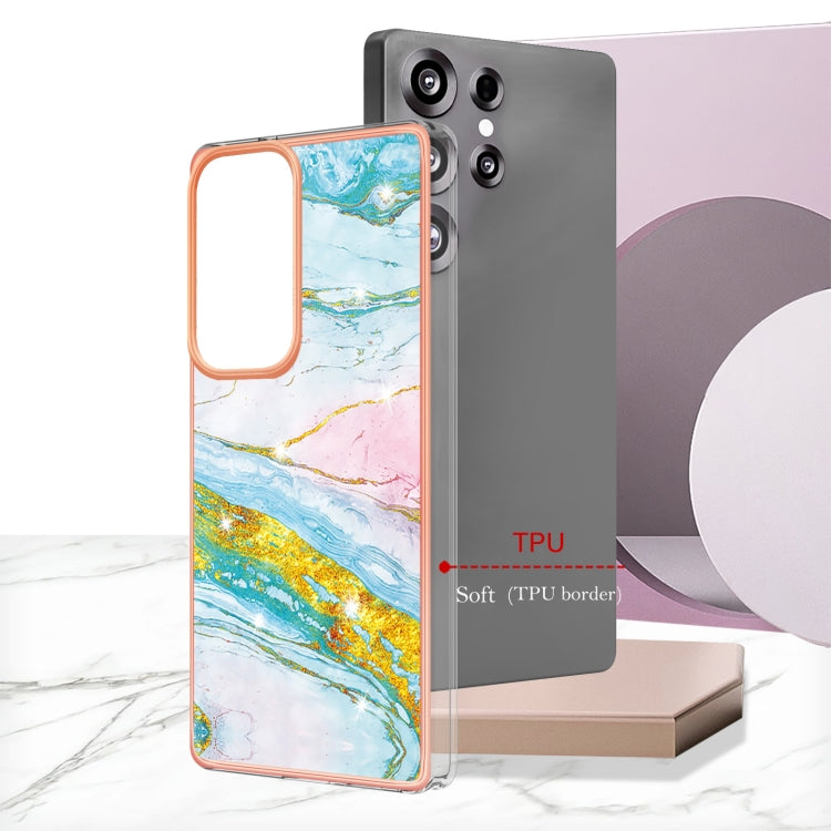 For Samsung Galaxy S25 Ultra 5G Electroplating Marble Pattern Dual-side IMD TPU Shockproof Phone Case(Green 004)