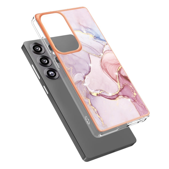 For Samsung Galaxy S25 Ultra 5G Electroplating Marble Pattern Dual-side IMD TPU Shockproof Phone Case(Rose Gold 005)