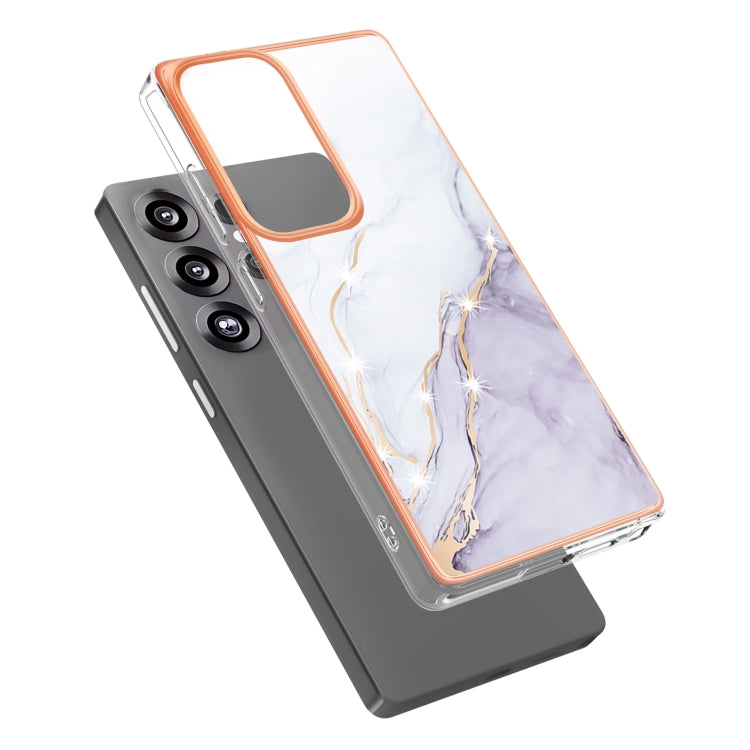For Samsung Galaxy S25 Ultra 5G Electroplating Marble Pattern Dual-side IMD TPU Shockproof Phone Case(White 006)