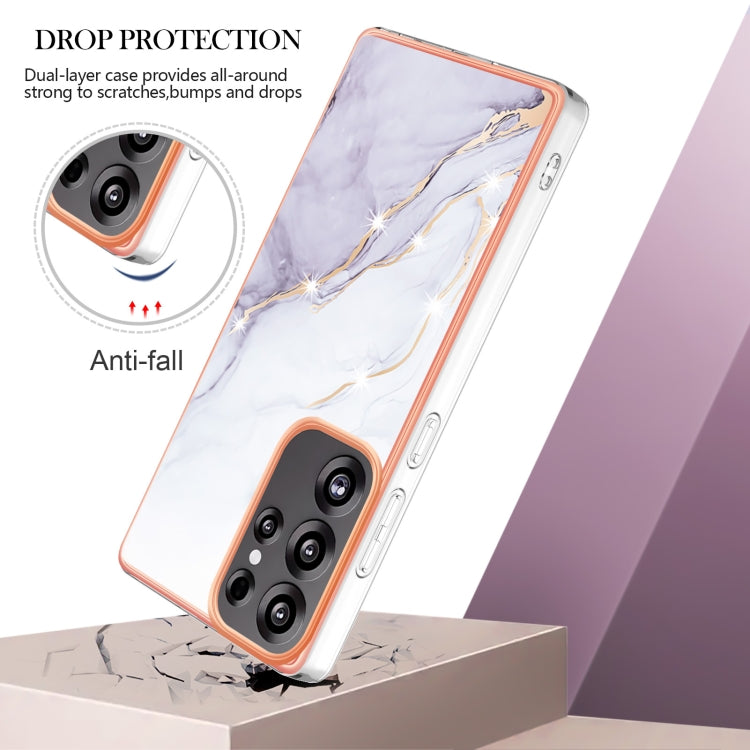 For Samsung Galaxy S25 Ultra 5G Electroplating Marble Pattern Dual-side IMD TPU Shockproof Phone Case(White 006)