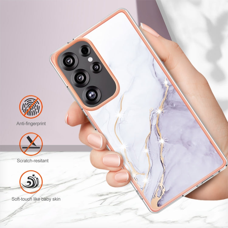 For Samsung Galaxy S25 Ultra 5G Electroplating Marble Pattern Dual-side IMD TPU Shockproof Phone Case(White 006)