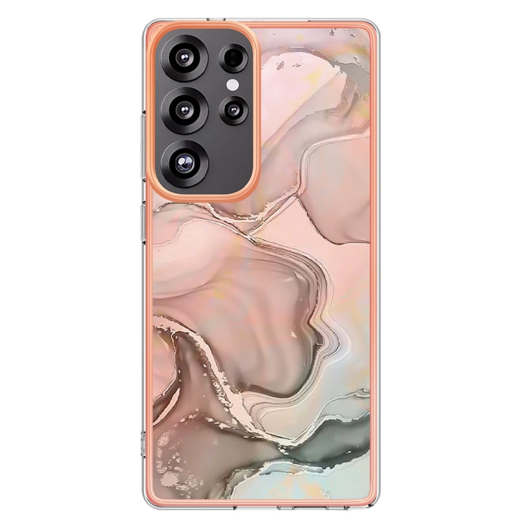 For Samsung Galaxy S25 Ultra 5G Electroplating Marble Dual-side IMD Phone Case(Rose Gold 015)