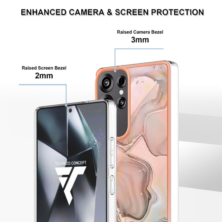 For Samsung Galaxy S25 Ultra 5G Electroplating Marble Dual-side IMD Phone Case(Rose Gold 015)