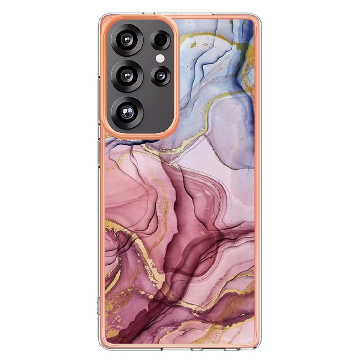 For Samsung Galaxy S25 Ultra 5G Electroplating Marble Dual-side IMD Phone Case(Rose Red 014)