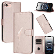 For iPhone 16e Triangle Pattern Buckle Clasp Leather Phone Case(Rose Gold)