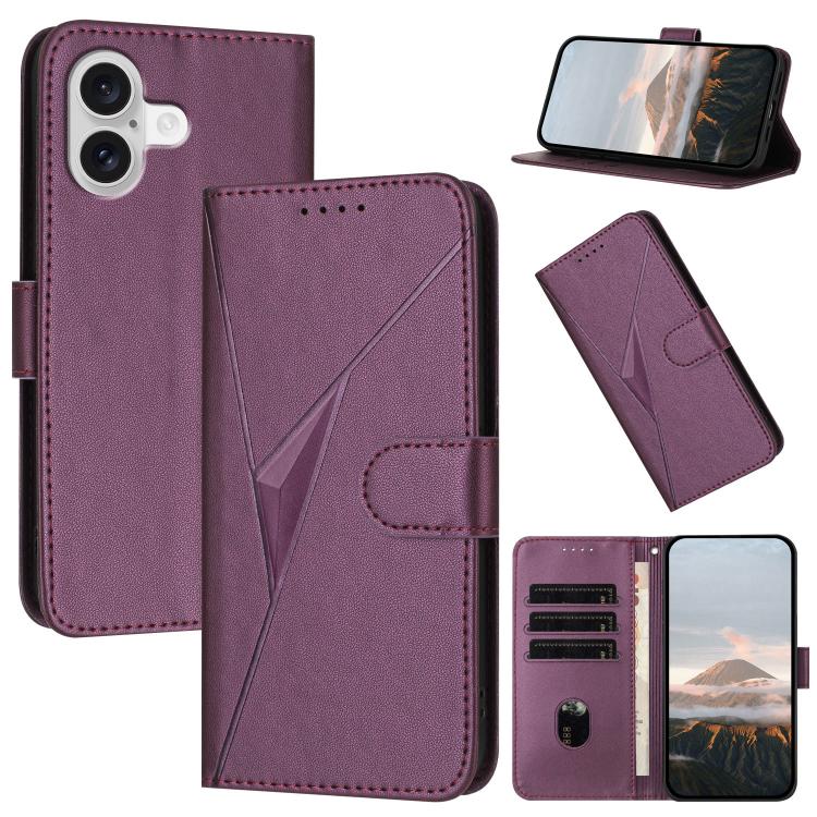 For iPhone 17 Triangle Pattern Buckle Clasp Leather Phone Case(Dark Purple)