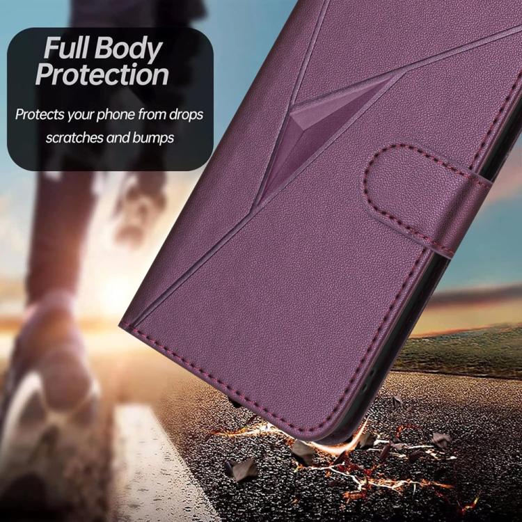 For iPhone 17 Triangle Pattern Buckle Clasp Leather Phone Case(Dark Purple)