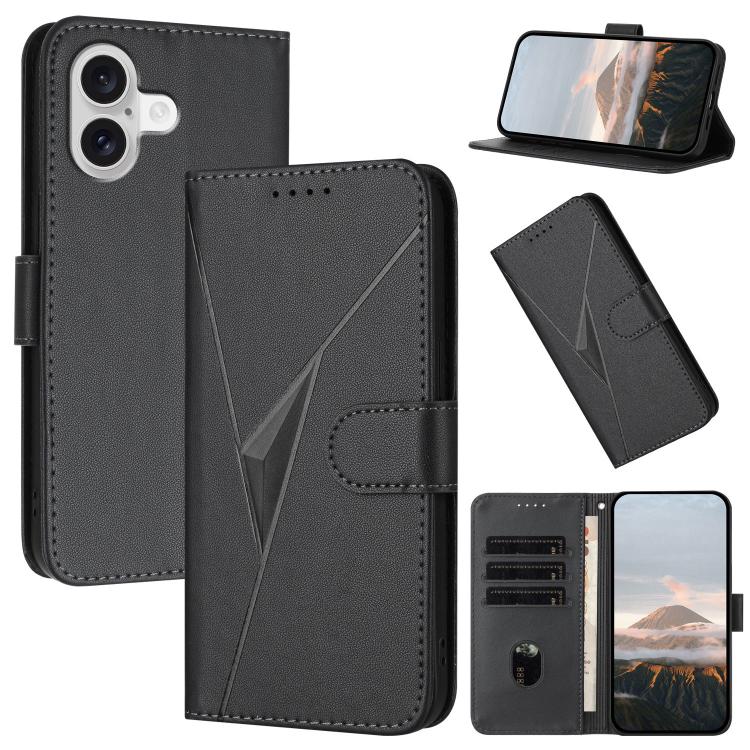 For iPhone 17 Triangle Pattern Buckle Clasp Leather Phone Case(Black)