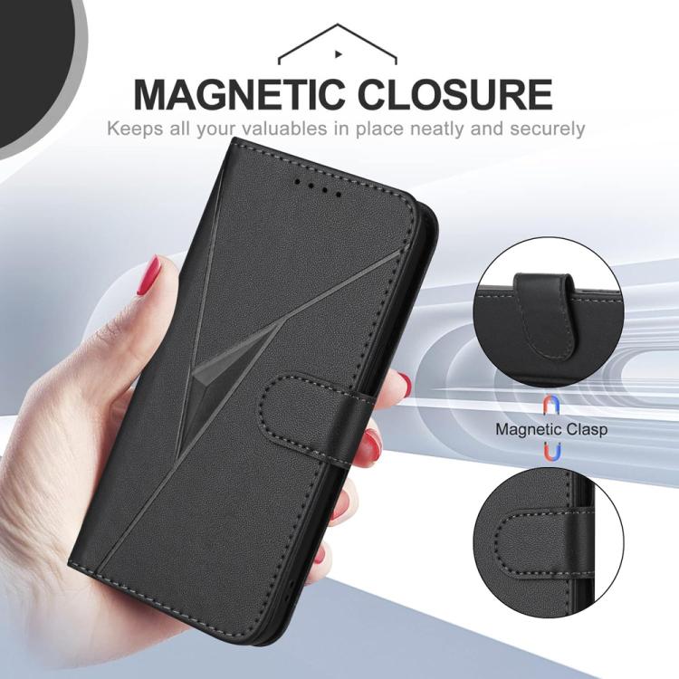 For iPhone 17 Triangle Pattern Buckle Clasp Leather Phone Case(Black)
