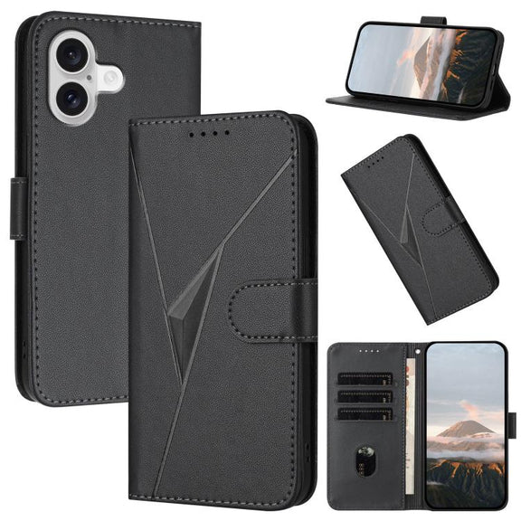 For iPhone 17 Triangle Pattern Buckle Clasp Leather Phone Case(Black)