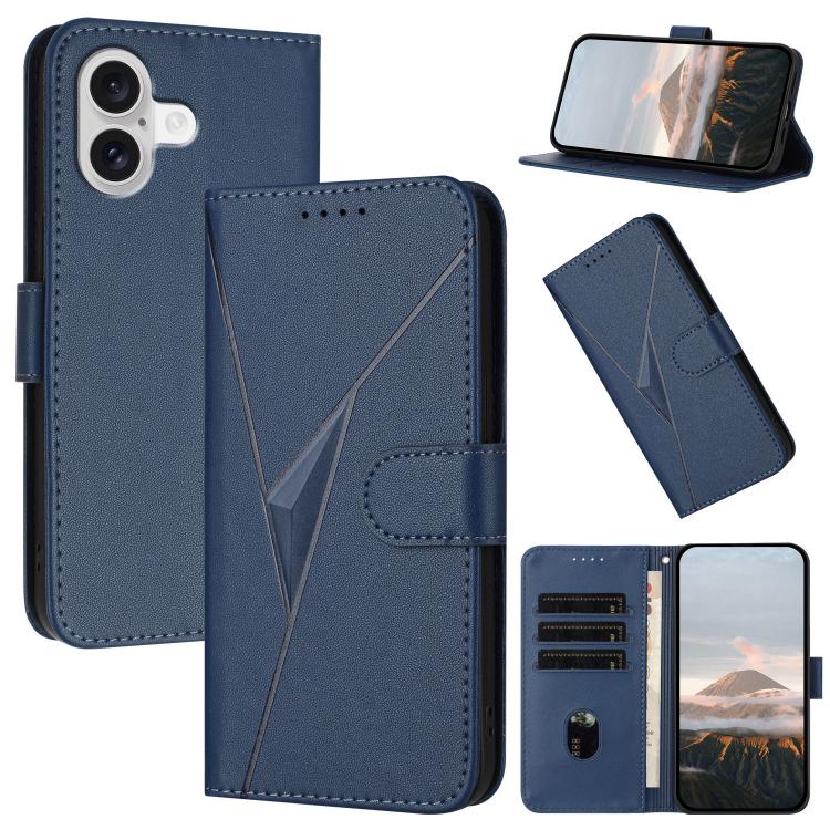 For iPhone 17 Triangle Pattern Buckle Clasp Leather Phone Case(Royal Blue)