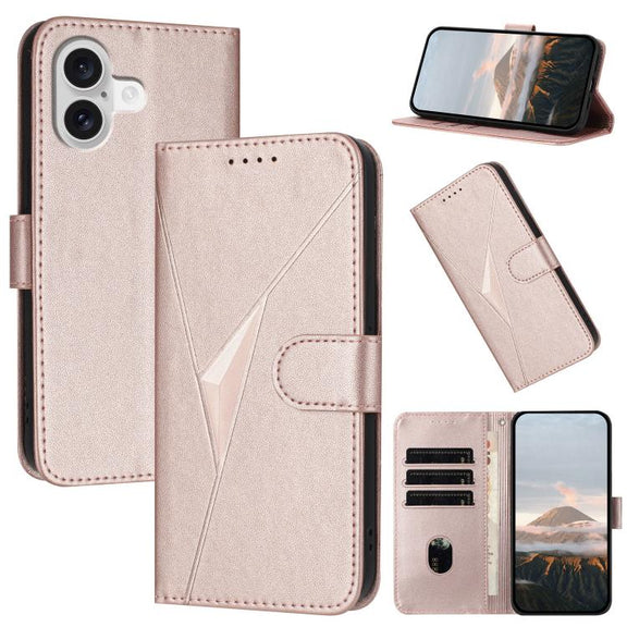 For iPhone 17 Triangle Pattern Buckle Clasp Leather Phone Case(Rose Gold)