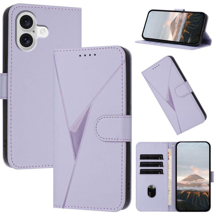 For iPhone 17 Triangle Pattern Buckle Clasp Leather Phone Case(Light Purple)