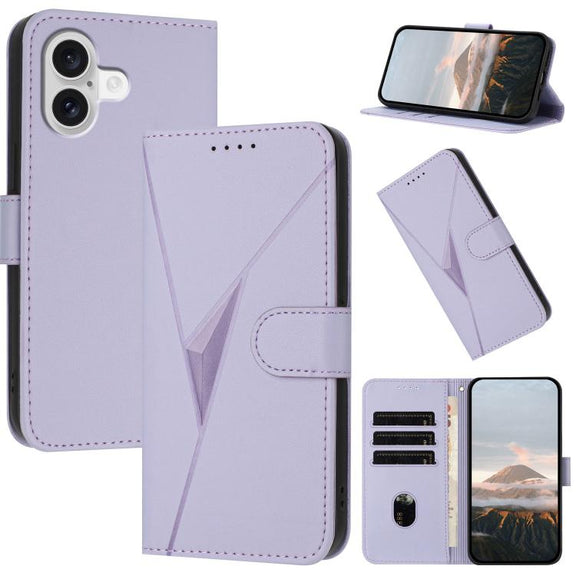 For iPhone 17 Triangle Pattern Buckle Clasp Leather Phone Case(Light Purple)