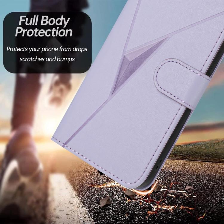 For iPhone 17 Triangle Pattern Buckle Clasp Leather Phone Case(Light Purple)