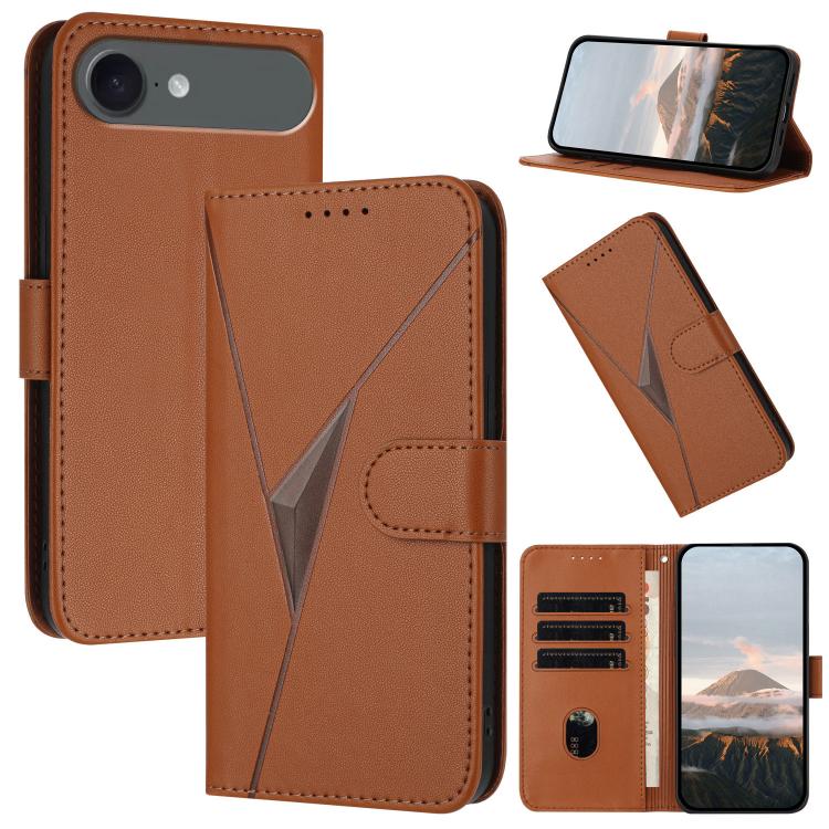 For iPhone 17 Air Triangle Pattern Buckle Clasp Leather Phone Case(Brown)