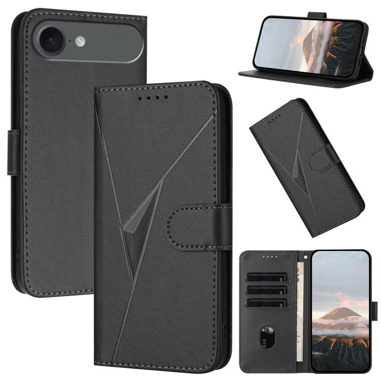 For iPhone 17 Air Triangle Pattern Buckle Clasp Leather Phone Case(Black)