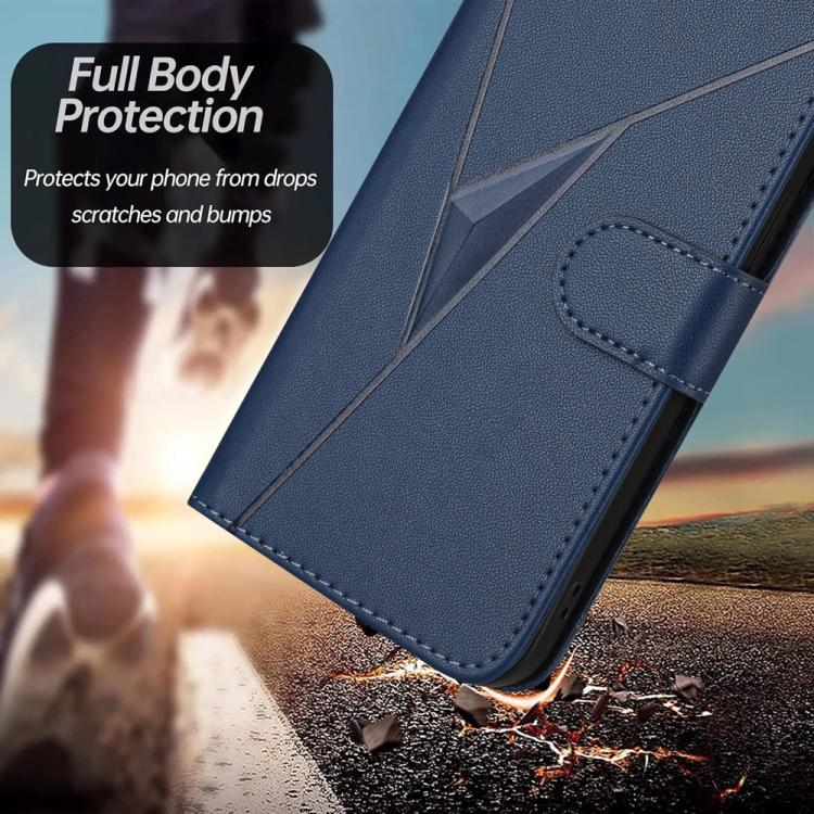 For iPhone 17 Air Triangle Pattern Buckle Clasp Leather Phone Case(Royal Blue)
