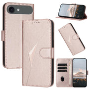 For iPhone 17 Air Triangle Pattern Buckle Clasp Leather Phone Case(Rose Gold)