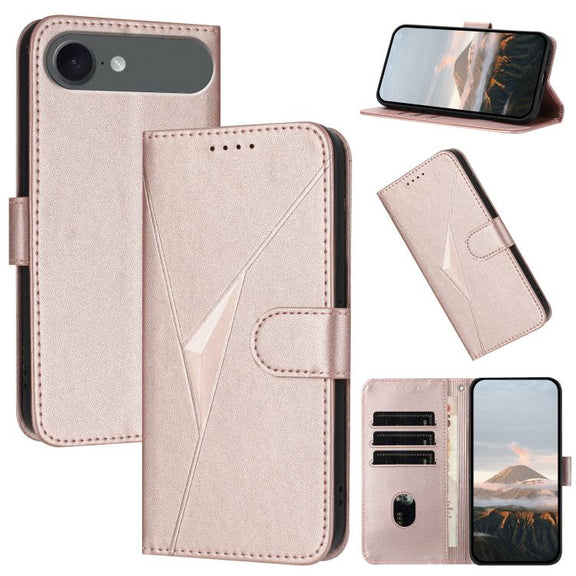 For iPhone 17 Air Triangle Pattern Buckle Clasp Leather Phone Case(Rose Gold)