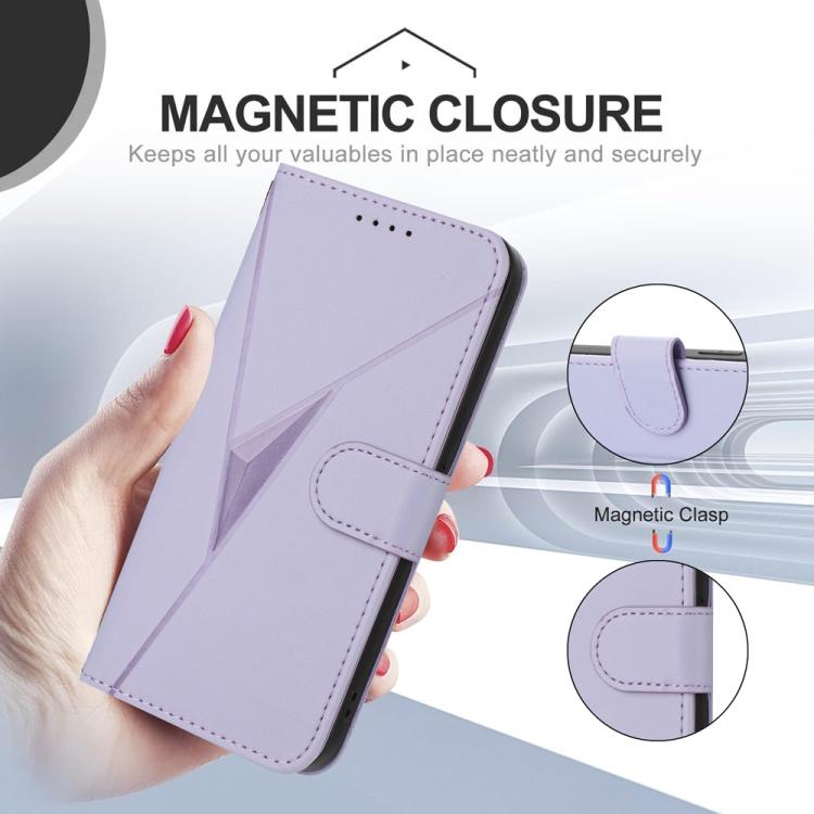 For iPhone 17 Air Triangle Pattern Buckle Clasp Leather Phone Case(Light Purple)