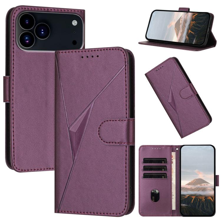 For iPhone 17 Pro Max Triangle Pattern Buckle Clasp Leather Phone Case(Dark Purple)