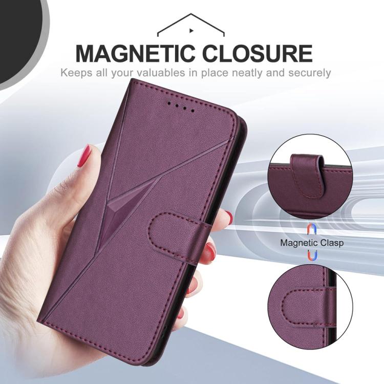 For iPhone 17 Pro Max Triangle Pattern Buckle Clasp Leather Phone Case(Dark Purple)