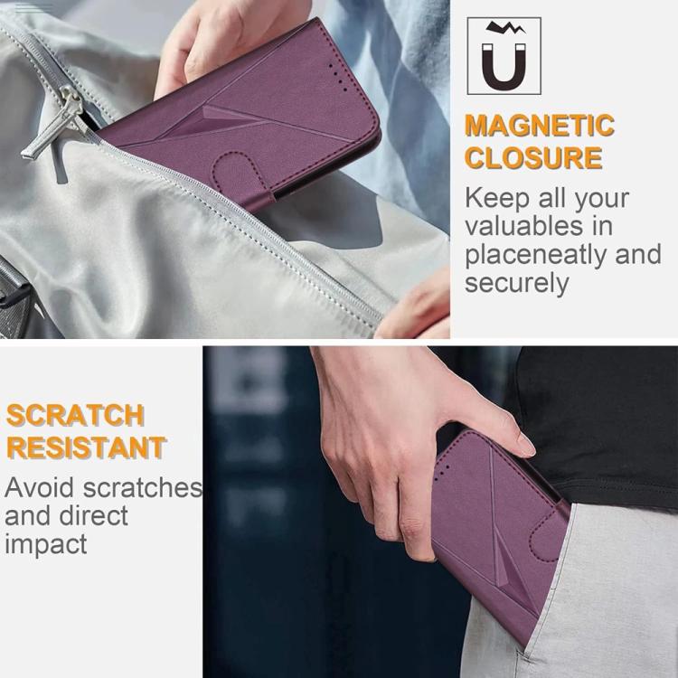 For iPhone 17 Pro Max Triangle Pattern Buckle Clasp Leather Phone Case(Dark Purple)