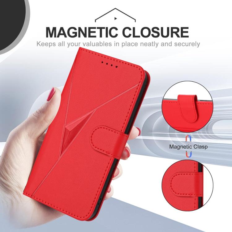 For iPhone 17 Pro Max Triangle Pattern Buckle Clasp Leather Phone Case(Red)