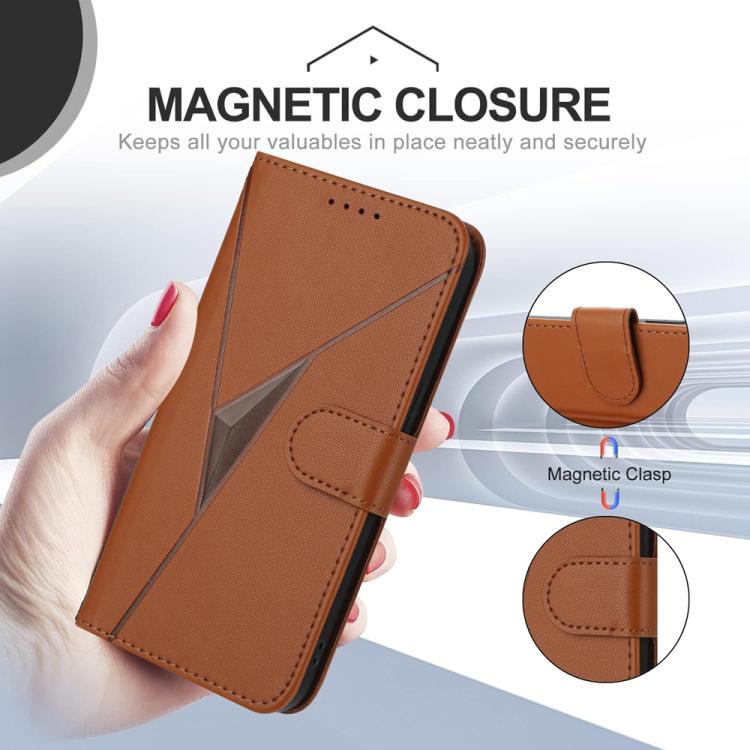 For iPhone 17 Pro Max Triangle Pattern Buckle Clasp Leather Phone Case(Brown)