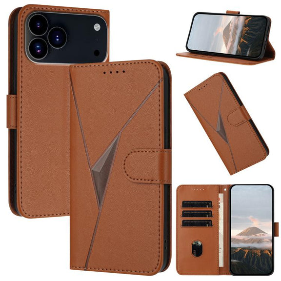 For iPhone 17 Pro Max Triangle Pattern Buckle Clasp Leather Phone Case(Brown)