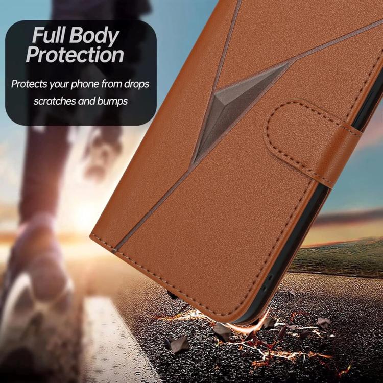 For iPhone 17 Pro Max Triangle Pattern Buckle Clasp Leather Phone Case(Brown)