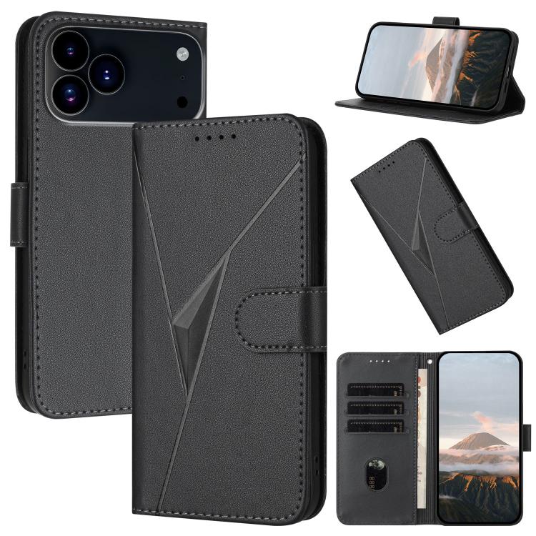 For iPhone 17 Pro Max Triangle Pattern Buckle Clasp Leather Phone Case(Black)