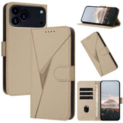 For iPhone 17 Pro Max Triangle Pattern Buckle Clasp Leather Phone Case(Gold)