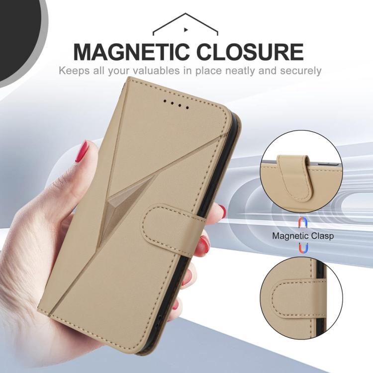 For iPhone 17 Pro Max Triangle Pattern Buckle Clasp Leather Phone Case(Gold)