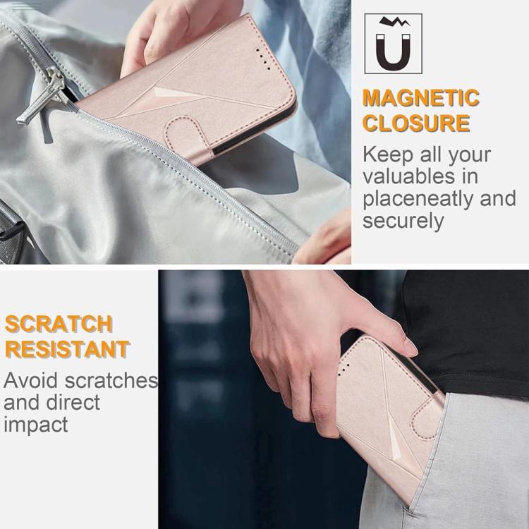 For iPhone 17 Pro Max Triangle Pattern Buckle Clasp Leather Phone Case(Rose Gold)