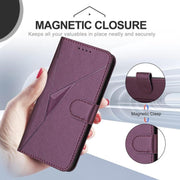 For iPhone 17 Pro Triangle Pattern Buckle Clasp Leather Phone Case(Dark Purple)