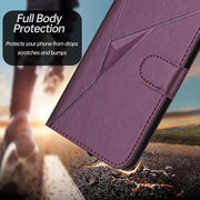 For iPhone 17 Pro Triangle Pattern Buckle Clasp Leather Phone Case(Dark Purple)