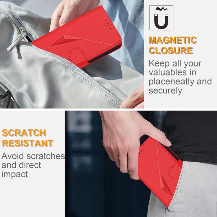 For iPhone 17 Pro Triangle Pattern Buckle Clasp Leather Phone Case(Red)