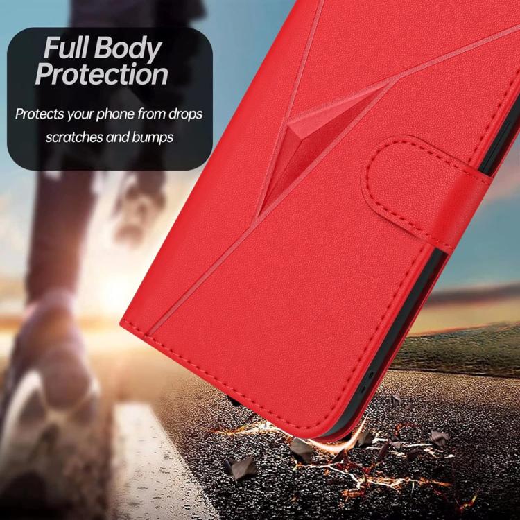 For iPhone 17 Pro Triangle Pattern Buckle Clasp Leather Phone Case(Red)