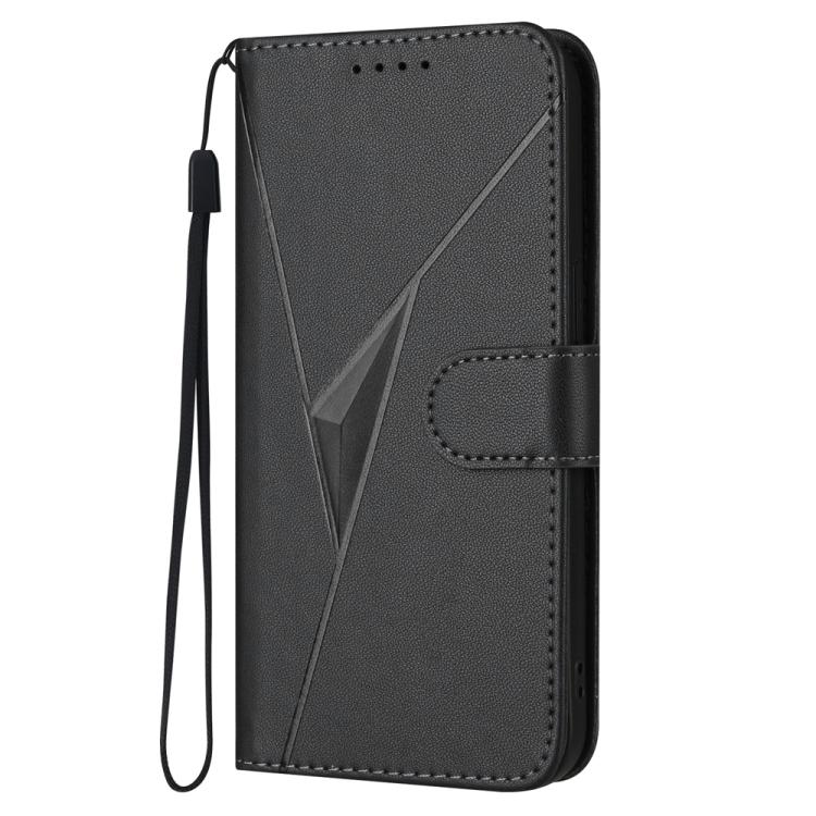 For iPhone 17 Pro Triangle Pattern Buckle Clasp Leather Phone Case(Black)